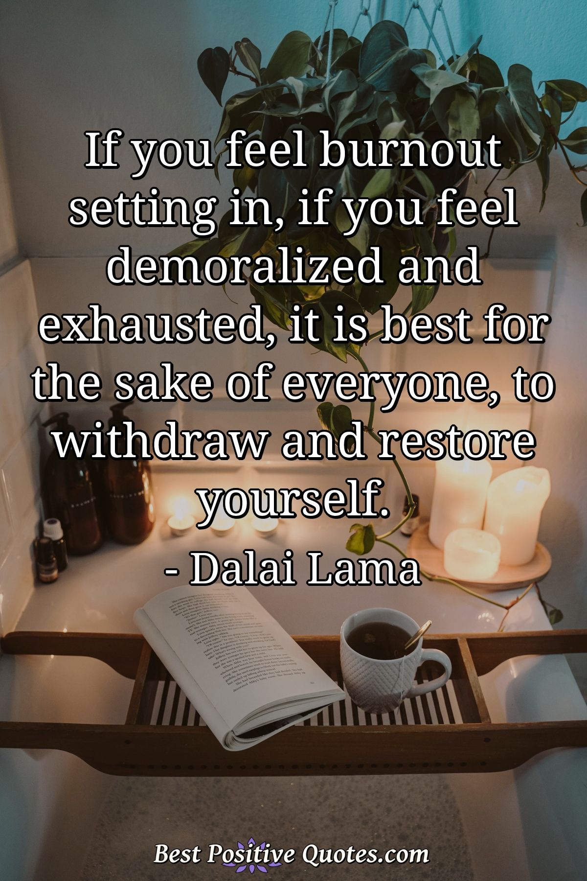 If you feel burnout setting in, if you feel demoralized and exhausted, it is best for the sake of everyone, to withdraw and restore yourself. - Dalai Lama
