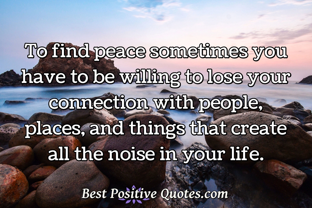 To find peace sometimes you have to be willing to lose your connection with people, places, and things that create all the noise in your life. - Anonymous