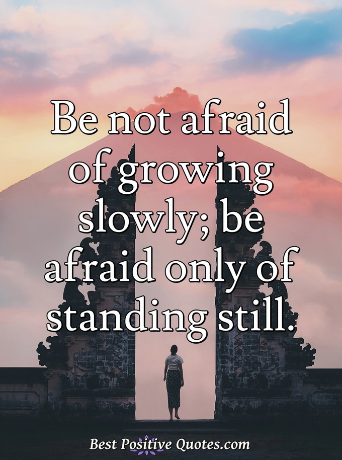 Be not afraid of growing slowly; be afraid only of standing still. - Anonymous