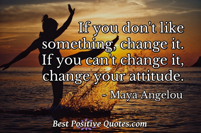 If you don't like something, change it. If you can't change it, change your attitude. - Maya Angelou