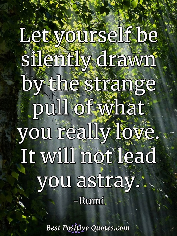 Let yourself be silently drawn by the strange pull of what you really love. It will not lead you astray. - Rumi